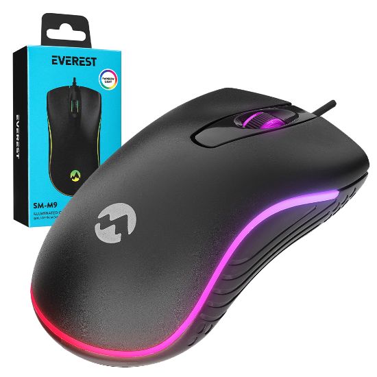 EVEREST SM-M9 1000 DPI USB RGB RAİNBOW LEDLİ SİYAH 3D OPTİK LED MOUSE resmi
