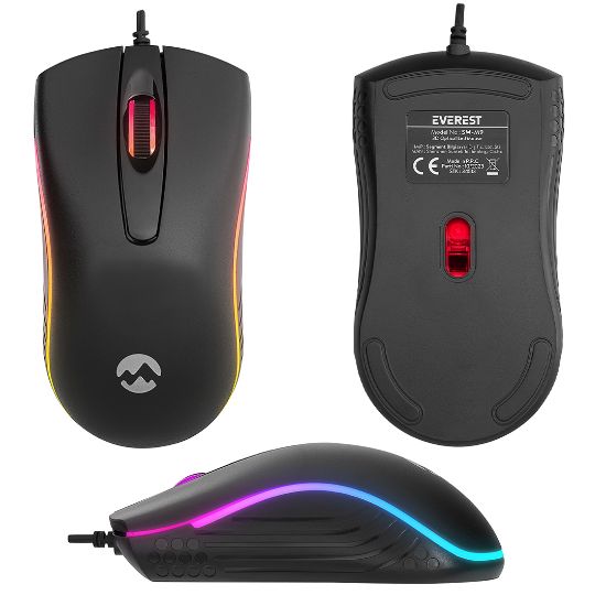 EVEREST SM-M9 1000 DPI USB RGB RAİNBOW LEDLİ SİYAH 3D OPTİK LED MOUSE resmi