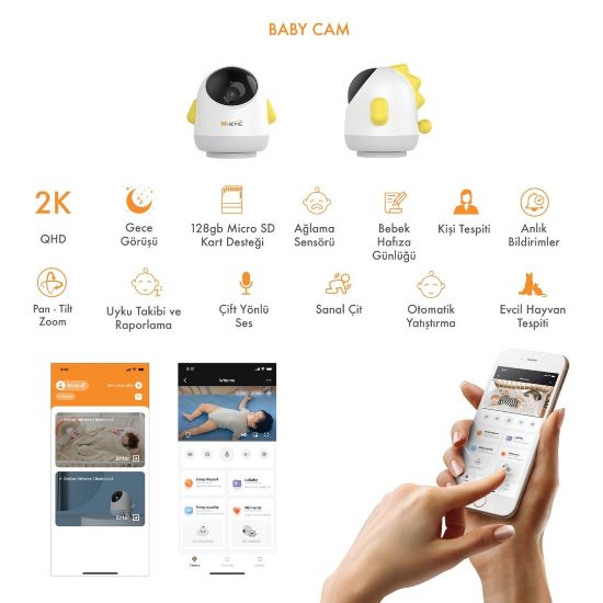 WHOME YAPAY ZEKA DESTEKLİ 360° GECE GÖRÜŞLÜ SARI WİFİ BEBEK GÜVENLİK KAMERASI resmi