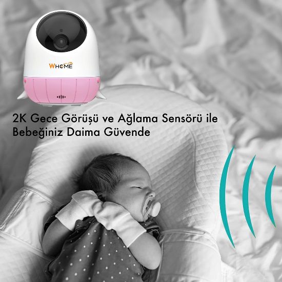WHOME YAPAY ZEKA DESTEKLİ 360° GECE GÖRÜŞLÜ PEMBE WİFİ BEBEK GÜVENLİK KAMERASI (32 GB TF KART DESTEKLİ) resmi