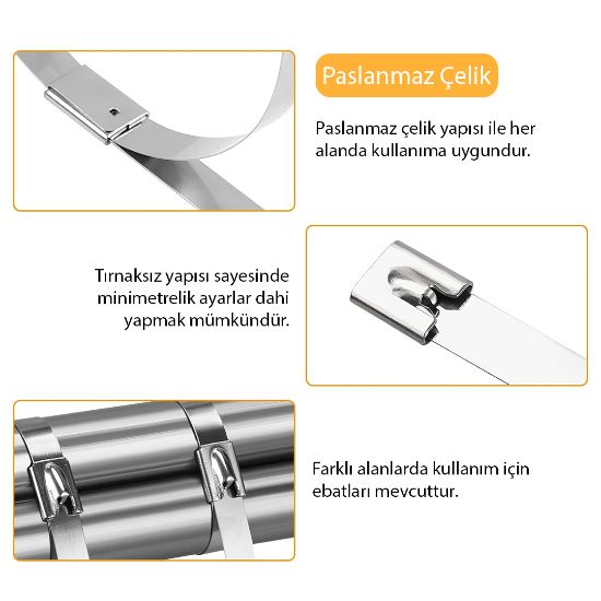POWERMASTER PM-26360 304 PASLANMAZ ÇELİK KABLO BAĞI 4.6X300MM 100LÜK PAKET resmi