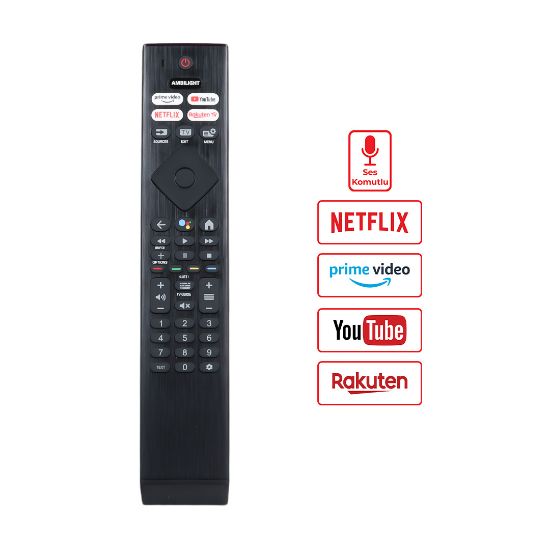 HUAYU KL PHILIPS PH-V11 SES KOMUTLU AMBILIGHT-NETFLIX-PRIME VIDEO-YOUTUBE-RAKUTEN TV TUŞLU LED TV KUMANDA resmi