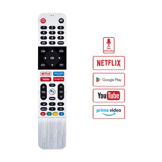 HUYAU KL SW-V1 ARÇELİK-BEKO-GRUNDIG NETFLIX-YOUTUBE-PRIME VIDEO-GOOGLE PLAY TUŞ SES KOMUTLU LCD LED TV KUMANDA 7795-8229 resmi