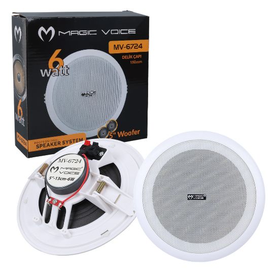 MAGICVOICE MV-6724 13 CM 6 WATT 8 OHM 5 BEYAZ TRAFOSUZ ALÇIPAN HOPARLÖR resmi