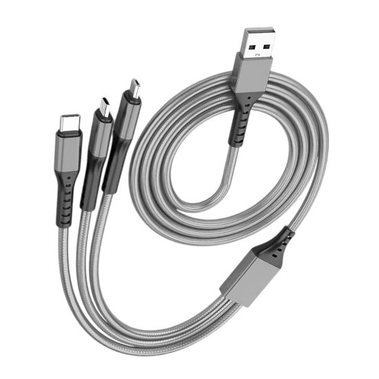 POWERMASTER PM-26335 3 IN 1 GÜMÜŞ 1.2 METRE ŞARJ KABLOSU resmi