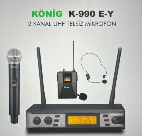 KÖNİG K-990 UHF 2X100 KANAL 1 EL + 1 YAKA KABLOSUZ TELSİZ MİKROFON resmi