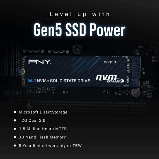 PNY CS2150 2TB  10200/8500 NVMe PCIe Gen5x4 M.2 SSD (M280CS2150-2TB-TB) resmi