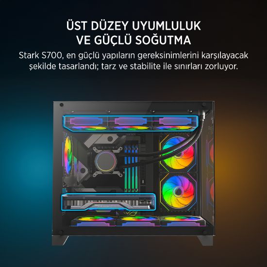 James Donkey Stark S700 3xARGB Temperli Cam 750W 80+ Bronze mATX Siyah Gaming (Oyuncu) Kasa resmi