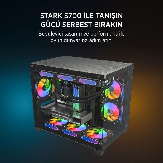 James Donkey Stark S700 3xARGB Temperli Cam 750W 80+ Bronze mATX Siyah Gaming (Oyuncu) Kasa resmi