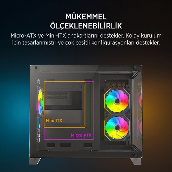 James Donkey Stark S700 3xARGB Temperli Cam 750W 80+ Bronze mATX Siyah Gaming (Oyuncu) Kasa resmi