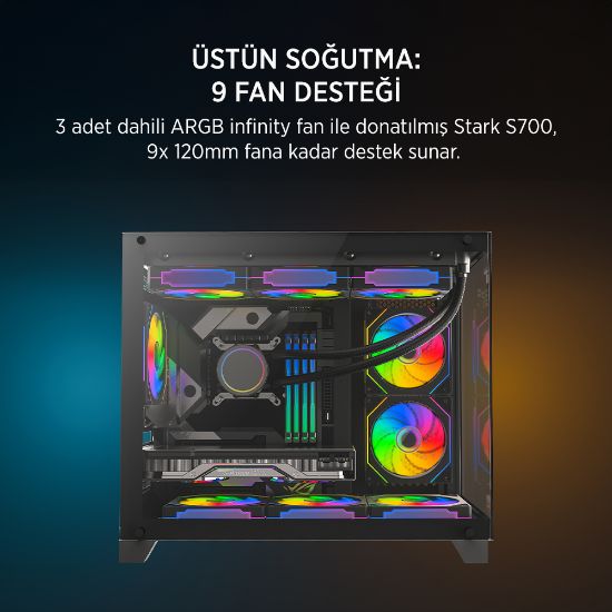 James Donkey Stark S700 3xARGB Temperli Cam 750W 80+ Bronze mATX Siyah Gaming (Oyuncu) Kasa resmi