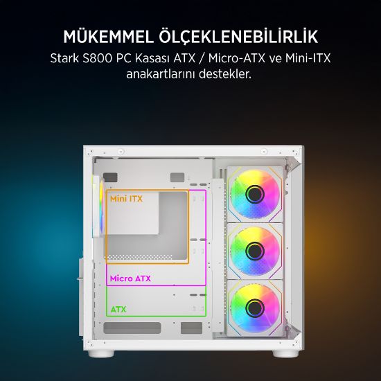 James Donkey Stark S800 4xARGB Temperli Cam ATX Beyaz Gaming (Oyuncu) Kasa resmi