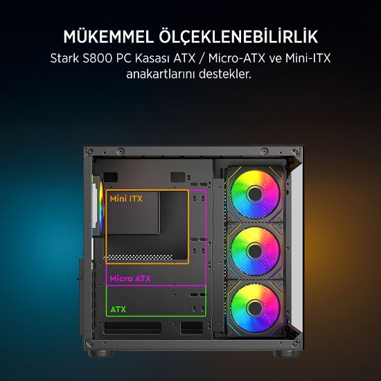 James Donkey Stark S800 4xARGB Temperli Cam 750W 80+ Bronze ATX Siyah Gaming (Oyuncu) Kasa resmi