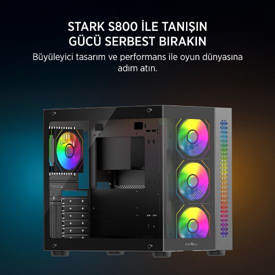 James Donkey Stark S800 4xARGB Temperli Cam 750W 80+ Bronze ATX Siyah Gaming (Oyuncu) Kasa resmi
