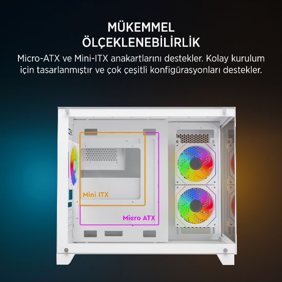 James Donkey Stark S700 3xARGB Temperli Cam mATX Beyaz Gaming (Oyuncu) Kasa resmi