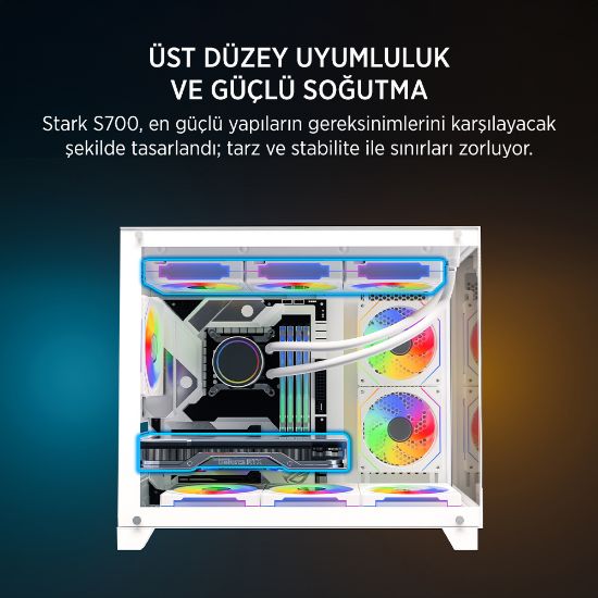 James Donkey Stark S700 3xARGB Temperli Cam mATX Beyaz Gaming (Oyuncu) Kasa resmi
