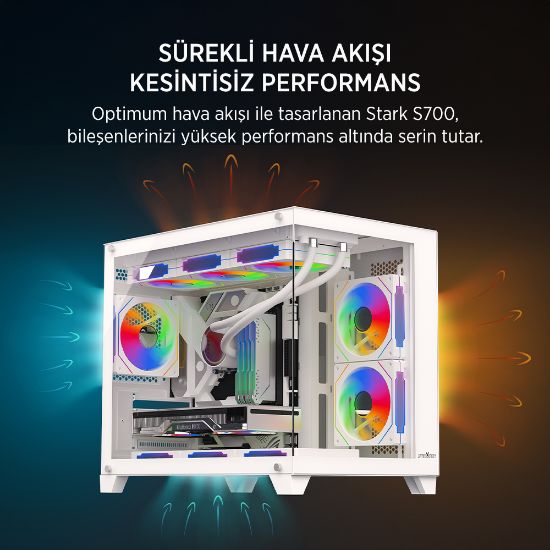James Donkey Stark S700 3xARGB Temperli Cam mATX Beyaz Gaming (Oyuncu) Kasa resmi