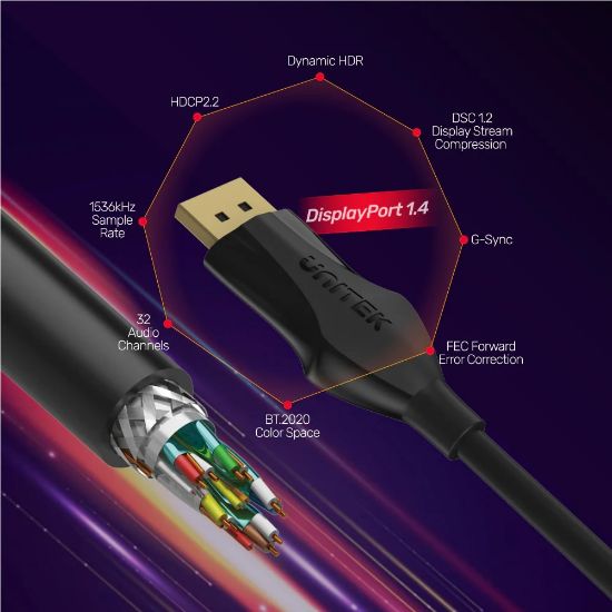 UNITEK DISPLAYPORT 1.4 KABLO 2MT 8K&60Hz (C1624BK-2M) resmi