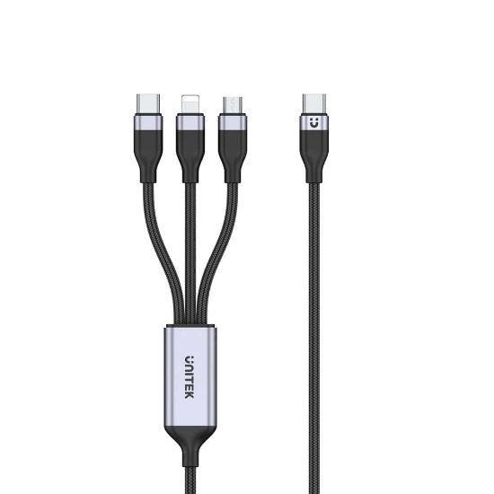 UNITEK TYPE-C 3in1 HIZLI ŞARJ KABLOSU 1.5MT 20W MICRO USB, TYPE-C, LIGHTNING (C14101AGY01-1.5M) resmi