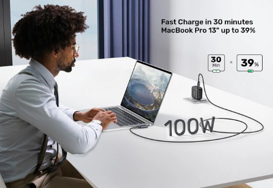 UNITEK TYPE-C HIZLI ŞARJ KABLOSU 90 DERECE 3 METRE 100W (C14123BK-3M) resmi
