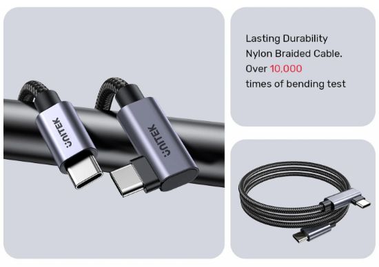 UNITEK TYPE-C HIZLI ŞARJ KABLOSU 90 DERECE 3 METRE 100W (C14123BK-3M) resmi