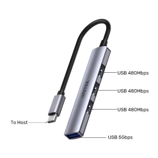 UNITEK TYPE-C TO 4 PORT USB HUB (USB3.0 + 3xUSB2.0) (H1208B) resmi