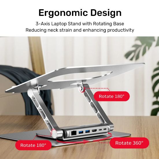 UNITEK 360 DERECE DÖNER 5in1 METAL NOTEBOOK STANDI (ETHERNET, 2xUSD3.0, HDMI, 100W PD) (D1109B01) resmi