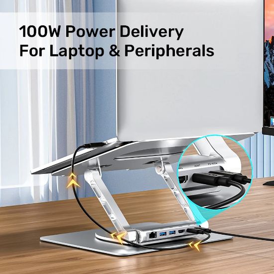 UNITEK 360 DERECE DÖNER 5in1 METAL NOTEBOOK STANDI (ETHERNET, 2xUSD3.0, HDMI, 100W PD) (D1109B01) resmi