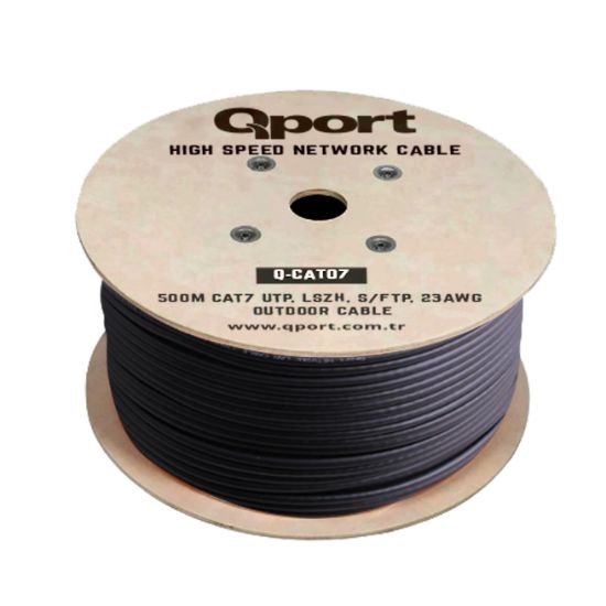QPORT Q-CATO7 500M CAT7 LSOH S/FTP FULL BAKIR 23AWG SİYAH HALOGEN FREE KABLO resmi