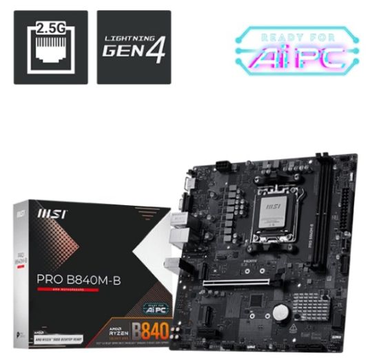 MSI PRO B840M-B AM5 DDR5 8000MHZ(OC) HDMI VGA 2X M.2 USB 5 GBS 2.5G LAN MATX resmi