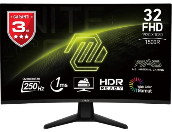 31.5 MSI MAG 32C6X 1MS 250HZ FHD CURVE 1500R VA ADAPTIVE-SYNC GAMING MONITOR resmi