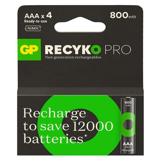 GP RECYKO PRO İNCE AAA 800 MAH 4LÜ ŞARJLI PİL GP85AAAHCB-2EB4 (GPRHCH83B205) resmi