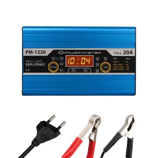 POWERMASTER PM-1220 12 VOLT MAX 20 AMPER LCD EKRANLI AKÜ ŞARJ CİHAZI resmi