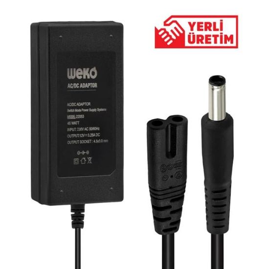 WEKO 12 VOLT - 3.25 AMPER 4.5*3.0 UÇLU YERLİ ÜRETİM NOTEBOOK ADAPTÖR resmi