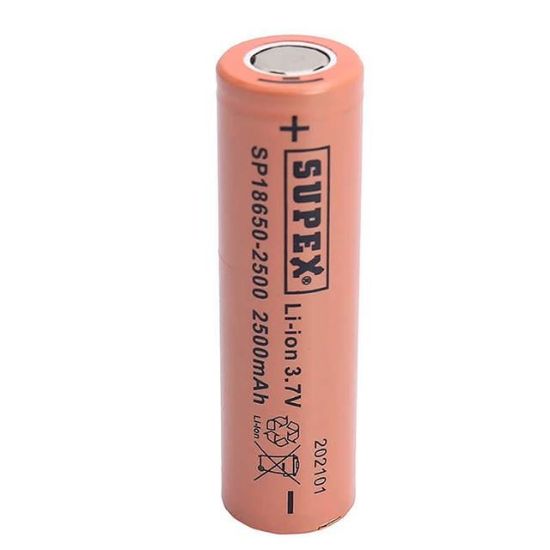 SUPEX 18650-2500 3.7 VOLT 2500 MAH DÜZ KAFA LI-ION PİL resmi