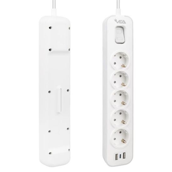 VEA VE-NOVA105U A CLASS 5Lİ 2 USBLİ ANAHTARLI 1.5 METRE AKIM KORUMALI GRUP PRİZ (MADE IN MALAYSIA) resmi