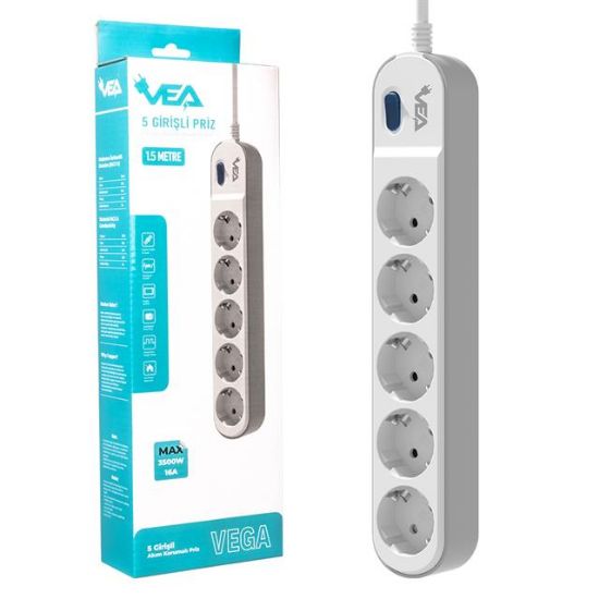 VEA VE-VEGA105 A CLASS 5Lİ ANAHTARLI 1.5 METRE AKIM KORUMALI GRUP PRİZ (MADE IN MALAYSIA) resmi