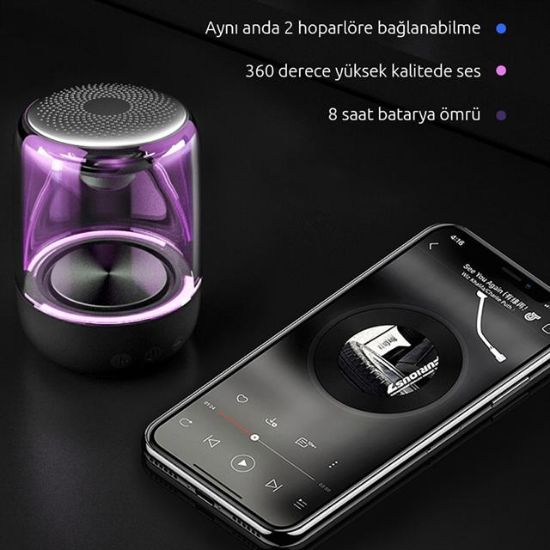 MAGICVOICE MV-24696 600 MAH TAŞINABİLİR RGB MİKROFONLU AUX/TF/BLUETOOTH 3 WATT HOPARLÖR SPEAKER (BEYAZ) resmi