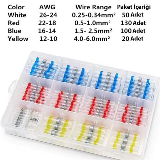 PowerMaster PM-24703 Dahili Lehimli Mühür Makaron 300 Adet 4 Boy Isıyla Daralan Kablo Koruması resmi