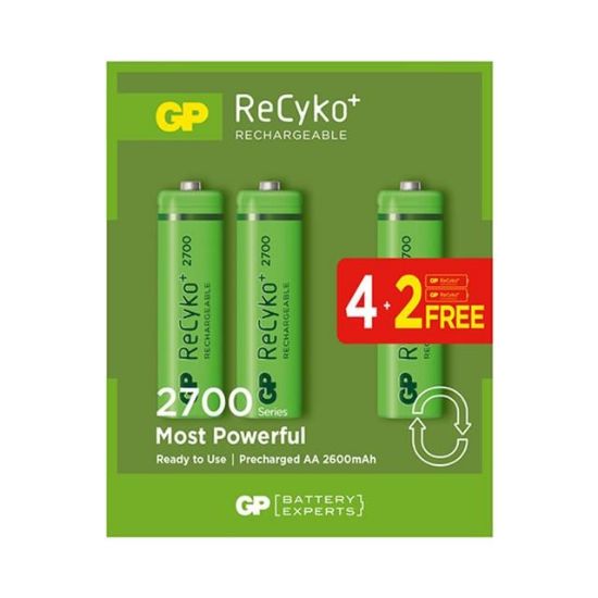 GP RECYKO 2600 MAH AA KALEM 6LI ŞARJLI PİL 4+2 PAKET FİYATI resmi