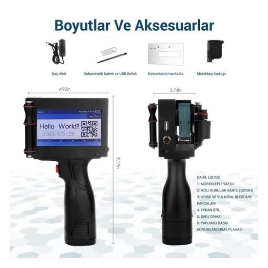 Powermaster PM-10878 4.3'' Dokunmatik Ekranlı Şarjlı Endüstriyel El Tipi Portatif Mürekkep Yazıcı resmi