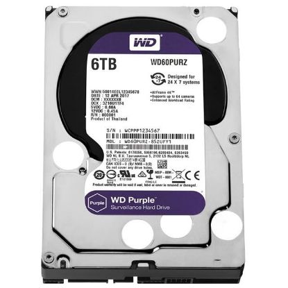 Western Digital WD60PURZ 6 TB Sata6 64Mb 7-24 Purple Harddisk resmi