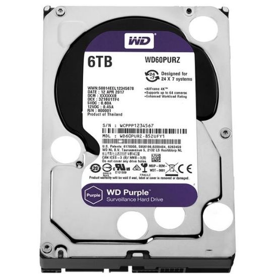 Western Digital WD60PURZ 6 TB Sata6 64Mb 7-24 Purple Harddisk resmi