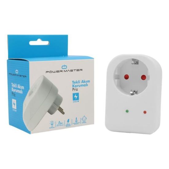 PowerMaster PM-18521 Durum Ledli Akım Korumalı Tekli Priz 16 Amper - 3500 Watt Tekli Beyaz resmi