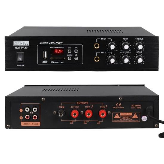 No-Tel 80 W Mini USB-SD-Bluetooth 70-100 V 2 Mik. Giriş Trafolu Anfi NOT-PA80 resmi