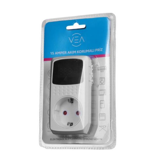 VEA VE-22393 16A 3520W TEKLİ DİJİTAL GÖSTERGELİ AKIM KORUMALI PRİZ resmi
