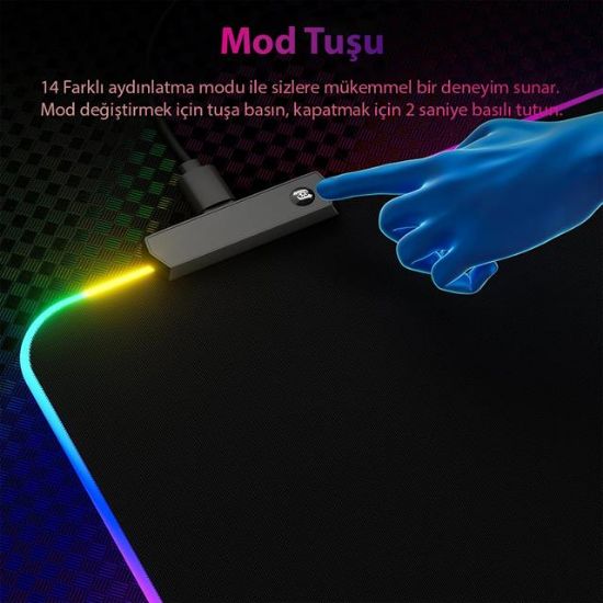 PowerMaster PM-25114 XL RGB Gaming Mouse Pad 14 Modlu resmi