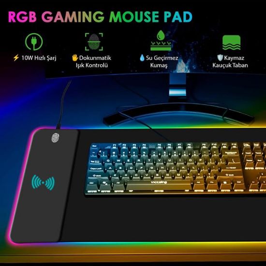 PowerMaster PM-25115 XL RGB Gaming Mouse Pad Wireless Telefon Şarj Destekli 14 Modlu resmi