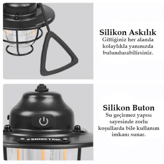 PowerMaster PM-25439 Nostaljik 3 Filament 6 Smd Kamp Çadır Lambası Ampul 1200mAh TYPE-C resmi