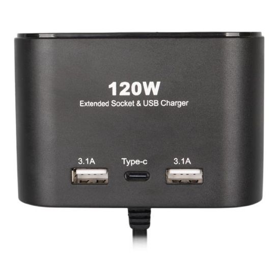Olesson 1653 12-24V Çift USB + TYPE-C Girişli 100W 70cm Kablolu 3'lü Araç Çakmak Çoklayıcı resmi